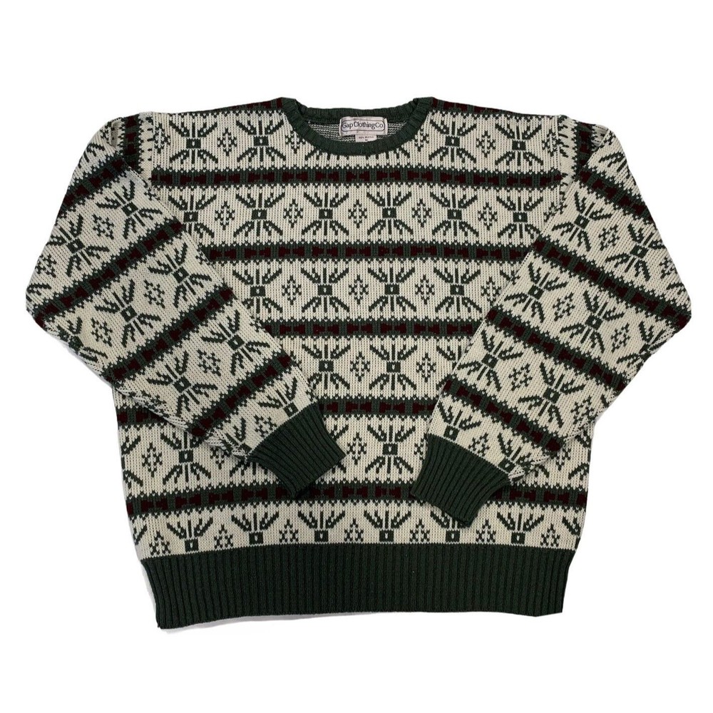 GAP Clothing Co. VTG 80's‎ Multicolor Digital Snowflake Stripe Sweater Mens Sz M